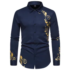 Men Floral Fabric Prints Turnover Collar Long Sleeves Shirt