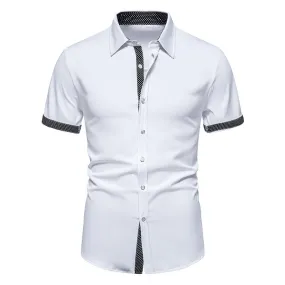 Men Turnover Collar Dots Short Sleeves Shirt