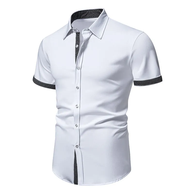 Men Turnover Collar Dots Short Sleeves Shirt