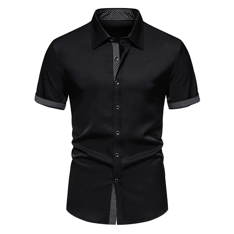 Men Turnover Collar Dots Short Sleeves Shirt