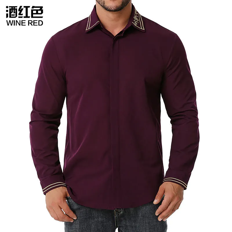 Men Turnover Collar Embroidery Long Sleeves Shirt