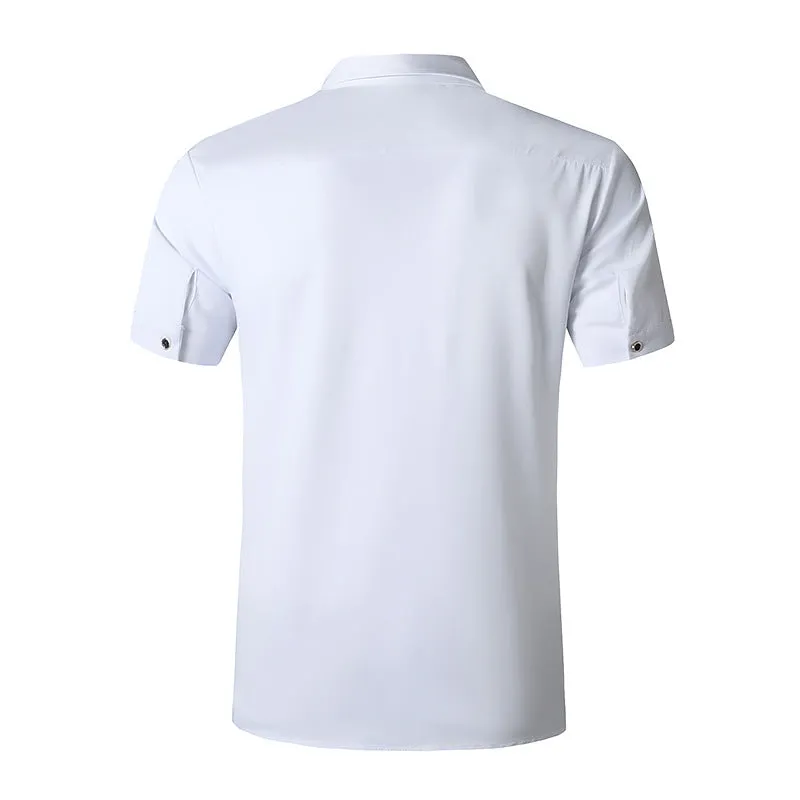 Men Turnover Collar Embroidery Wings Short Sleeves Shirt