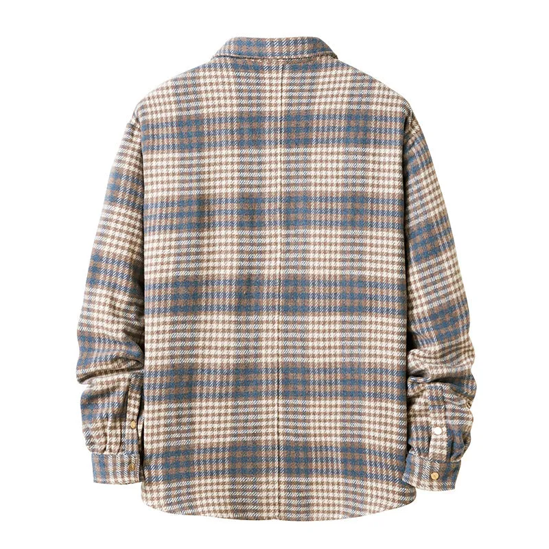 Men Turnover Collar Lattice Warm Long Sleeves Shirt