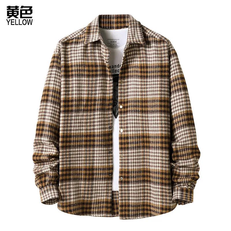 Men Turnover Collar Lattice Warm Long Sleeves Shirt