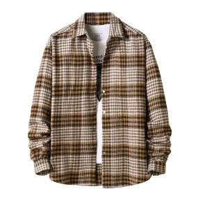 Men Turnover Collar Lattice Warm Long Sleeves Shirt