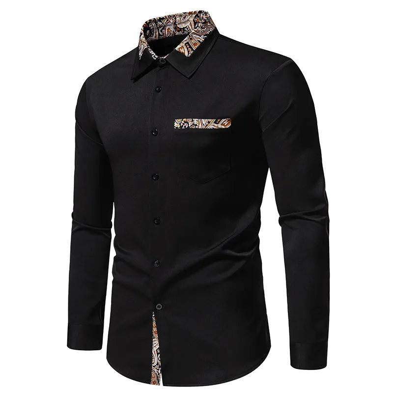 Men Turnover Collar Long Sleeves Shirt