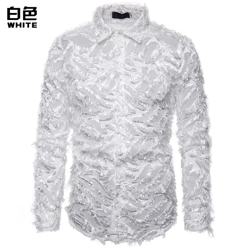 Men Turnover Collar Long Sleeves Shirt