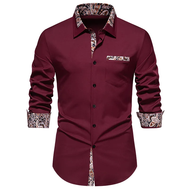 Men Turnover Collar Long Sleeves Shirt