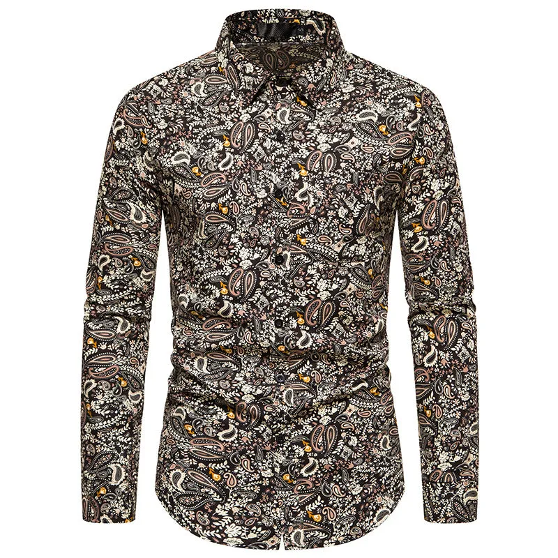 Men Turnover Collar Prints Long Sleeves Shirt