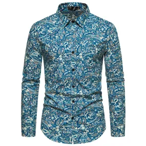 Men Turnover Collar Prints Long Sleeves Shirt