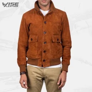 Men's Aviator Brown Suede Bomber Jacket