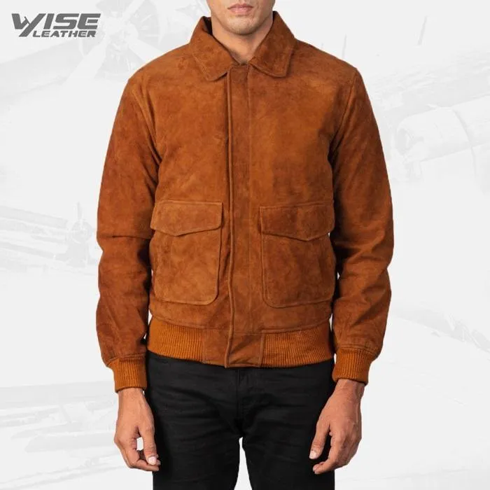 Men's Aviator Brown Suede Leather Bomber Jacket