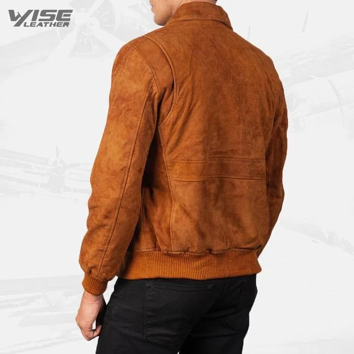 Men's Aviator Brown Suede Leather Bomber Jacket