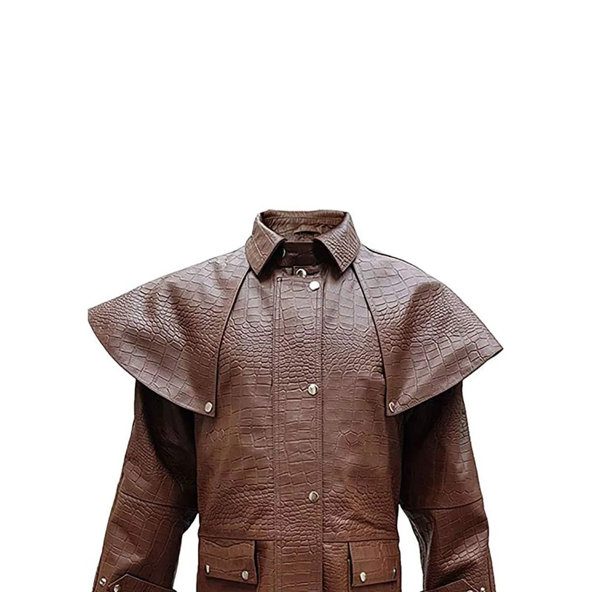 Mens Brown Crocodile Leather Duster Riding Hunting Steampunk Trench coat (T7-BRW-CROC)