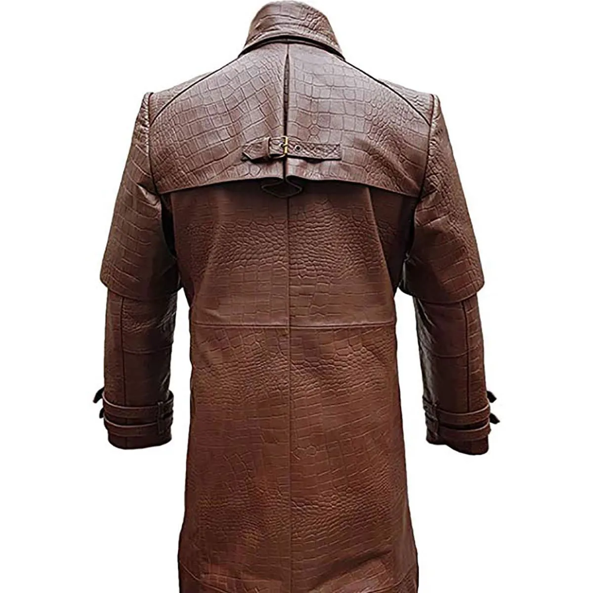 Mens Brown Crocodile Leather Duster Riding Hunting Steampunk Trench coat (T7-BRW-CROC)