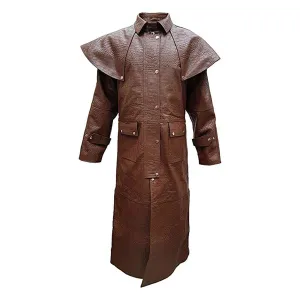 Mens Brown Crocodile Leather Duster Riding Hunting Steampunk Trench coat (T7-BRW-CROC)