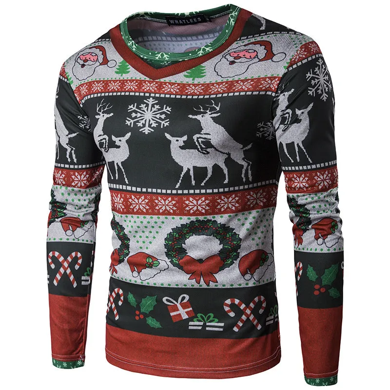 Men's Christmas Elk Long Sleeve T-shirt