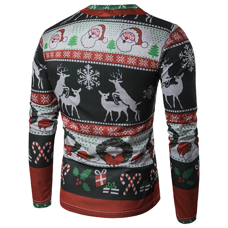 Men's Christmas Elk Long Sleeve T-shirt