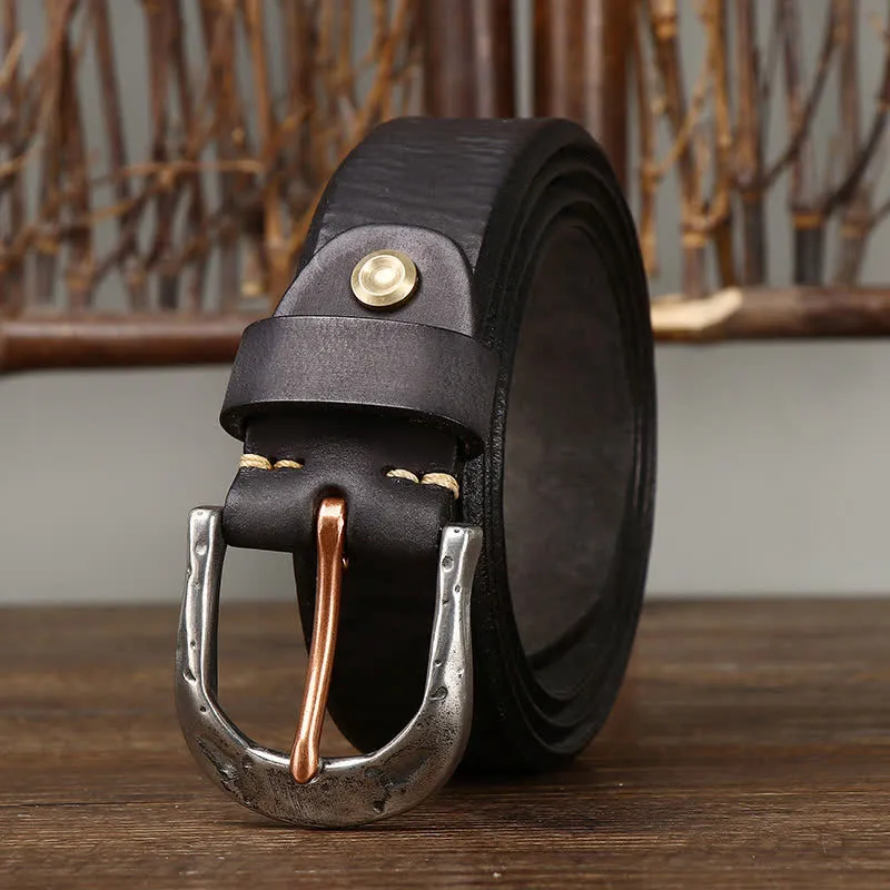 Men's Classic Vintage Carved Buckle Leather Belt