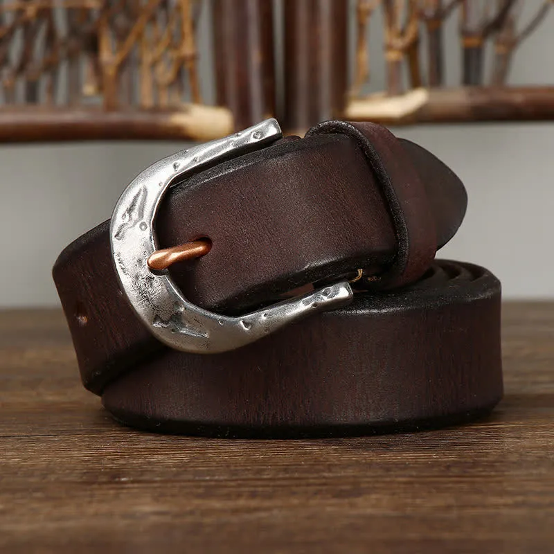 Men's Classic Vintage Carved Buckle Leather Belt