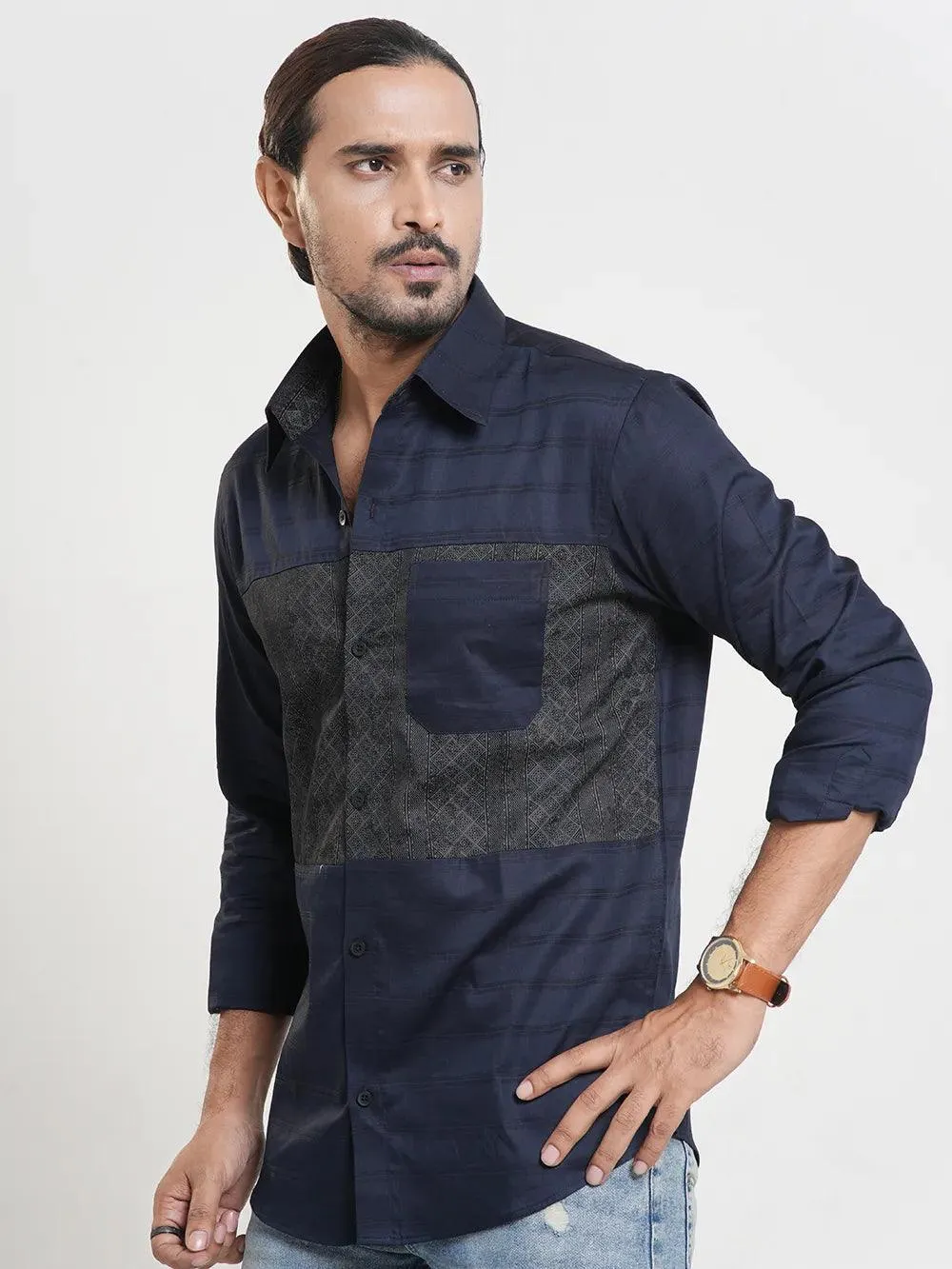 Men's Full Sleeve Casual Shirt in Dark Blue