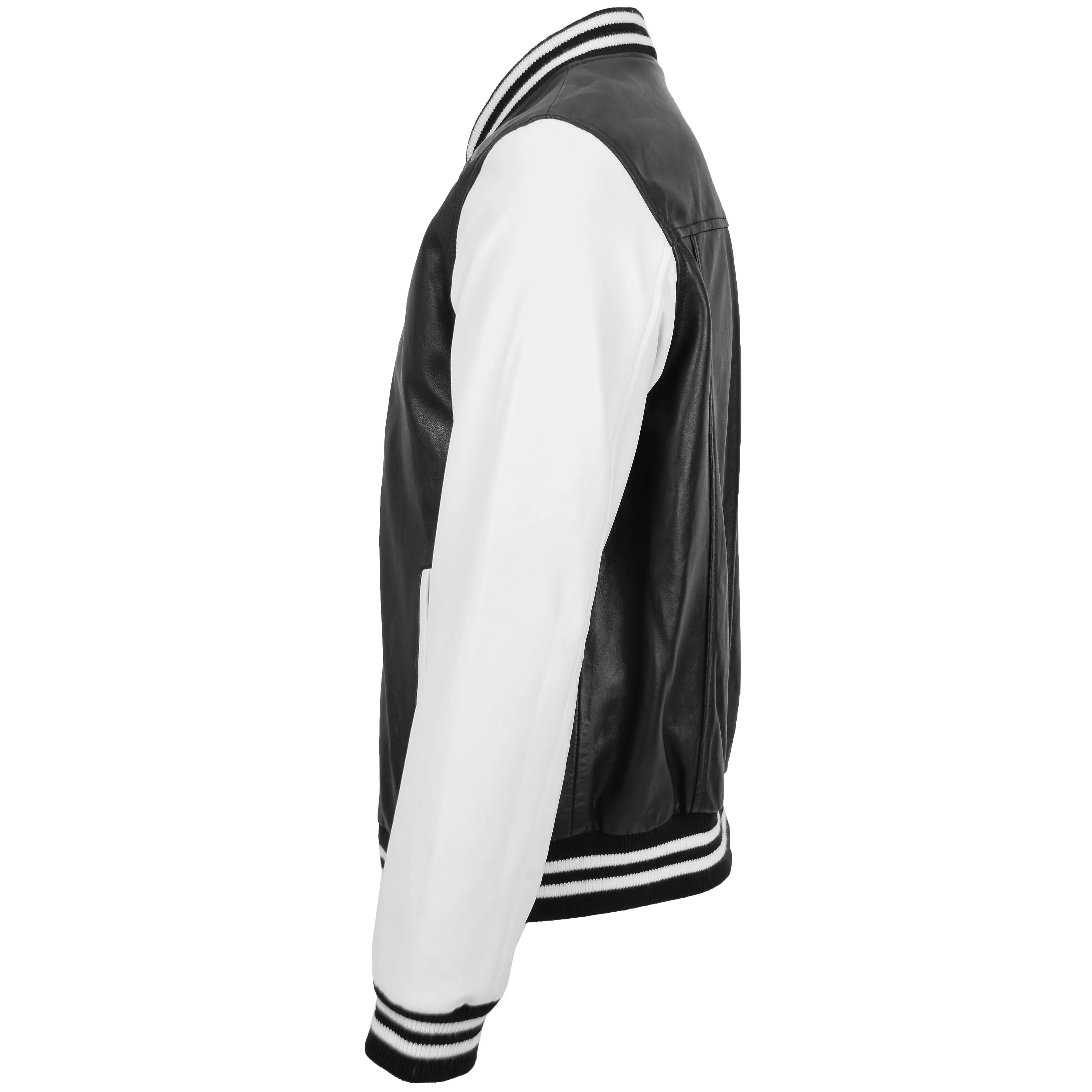 Mens Leather College Boy Varsity Jacket Garry Black White