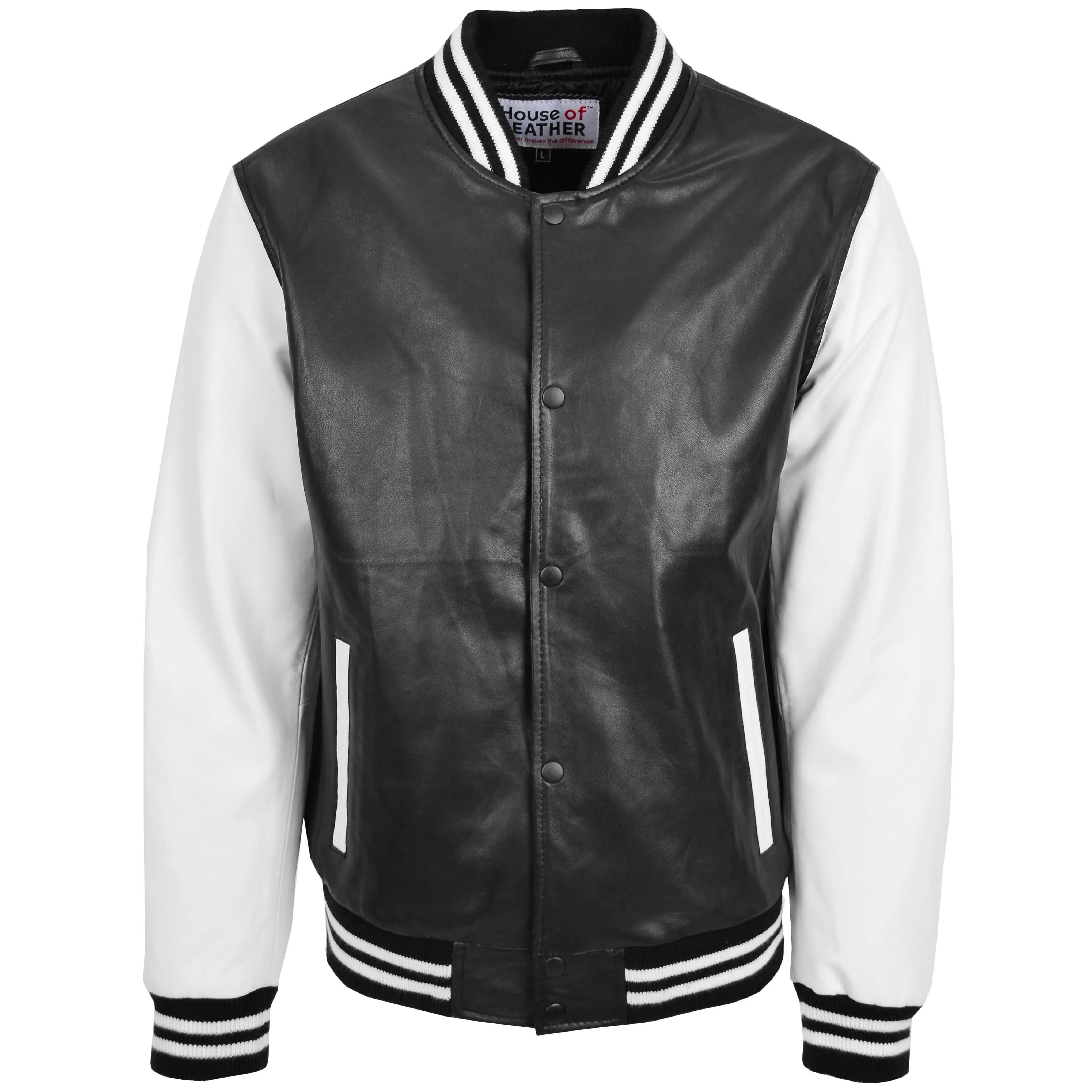 Mens Leather College Boy Varsity Jacket Garry Black White