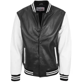 Mens Leather College Boy Varsity Jacket Garry Black White