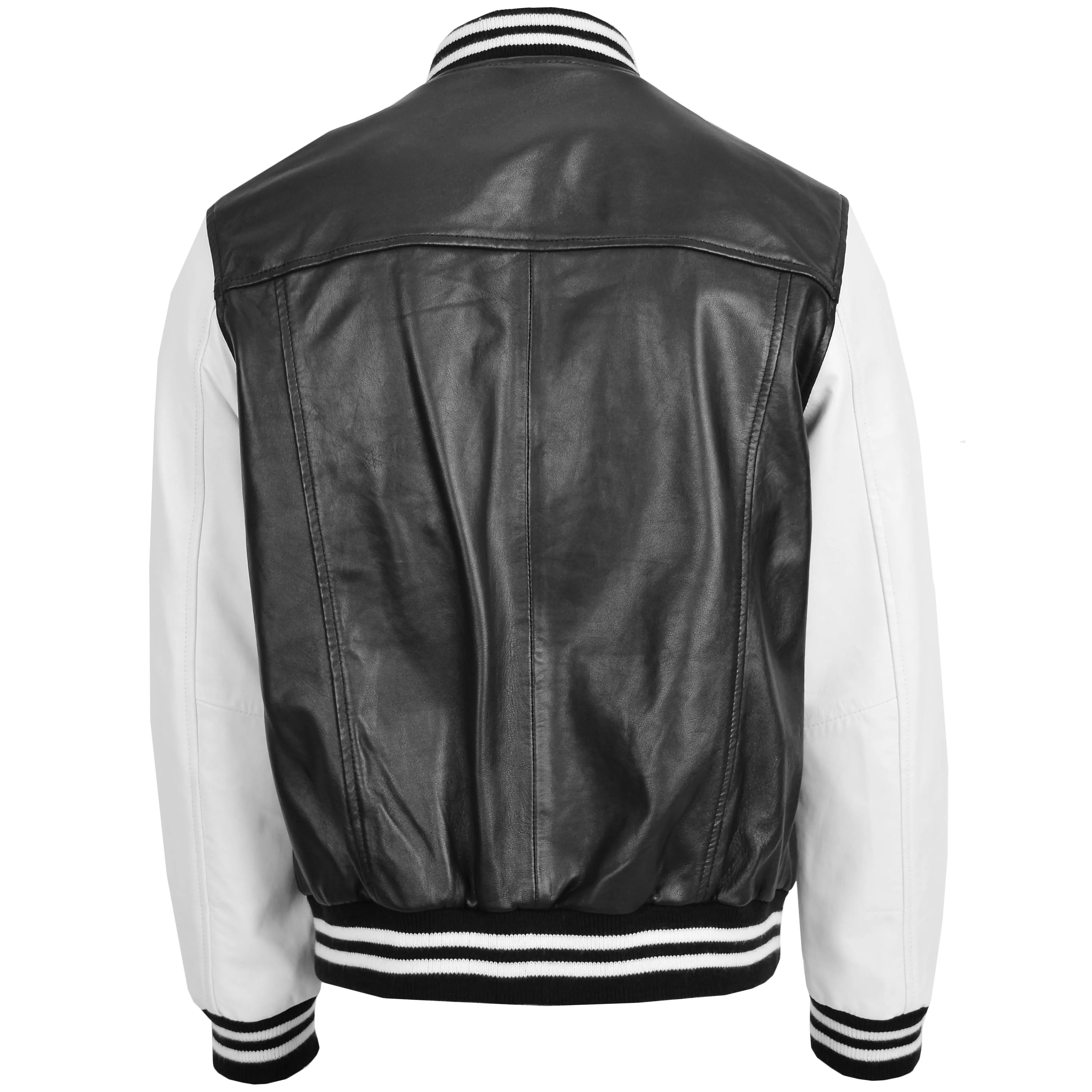 Mens Leather College Boy Varsity Jacket Garry Black White