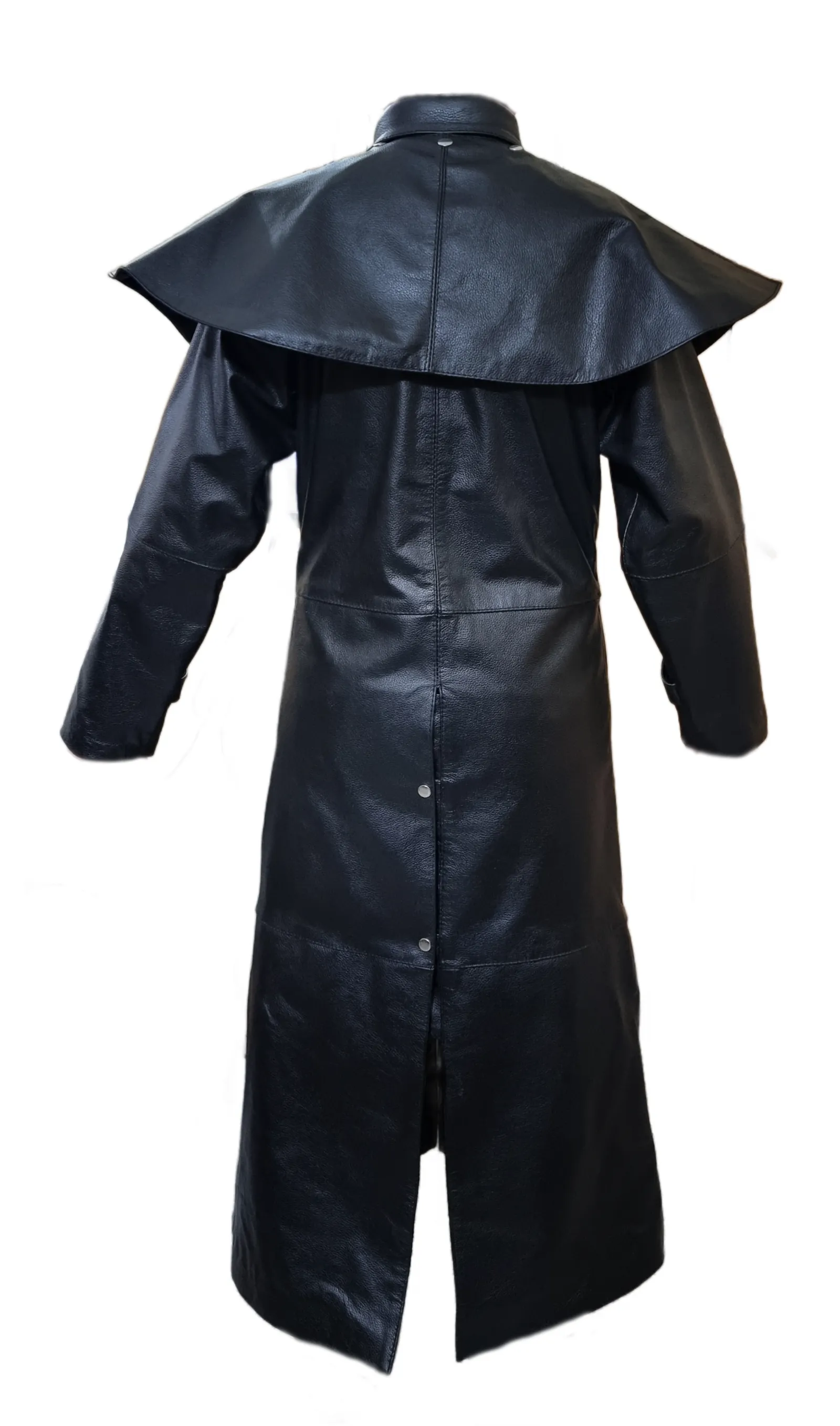 Mens Riding Hunting Trench Coat Black Leather Duster Steampunk (T7-Blk)