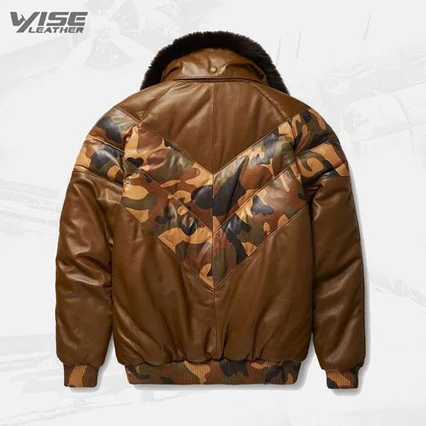 Men's Stylish Brown V-Bomber Leather Jacket