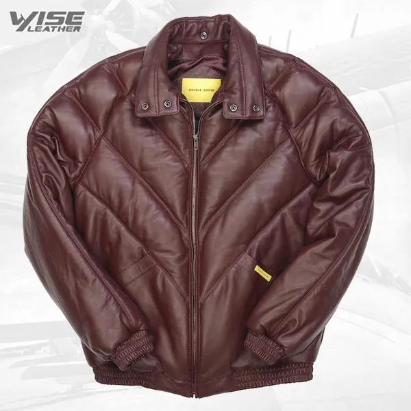 Men's V-Bomber Burgundy Leather Jacket