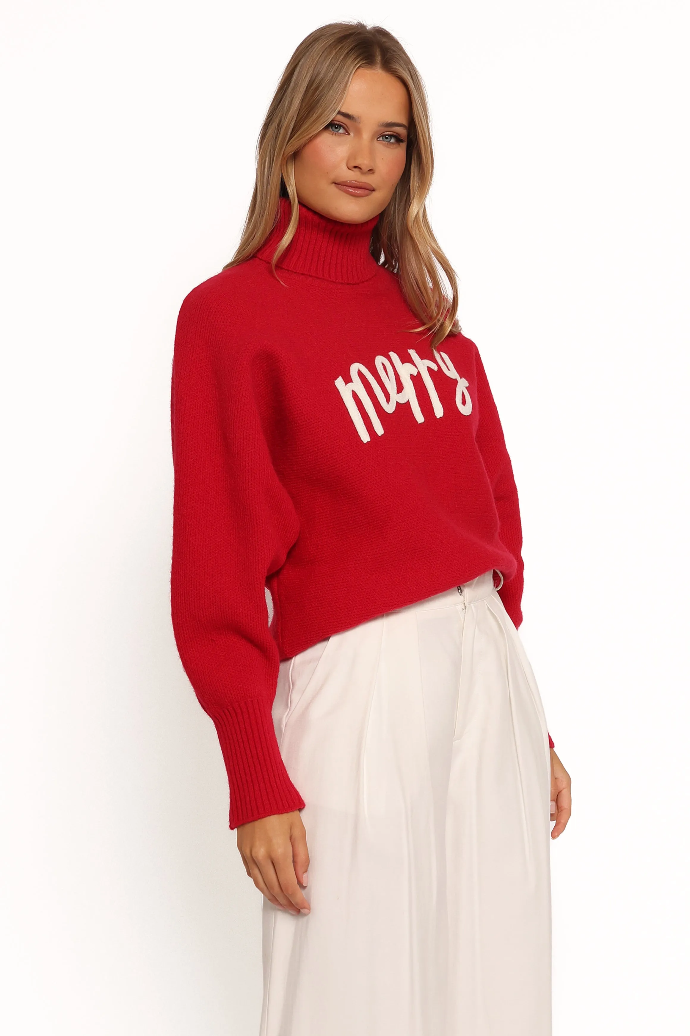 Merry Turtleneck Knit Sweater - Red/White