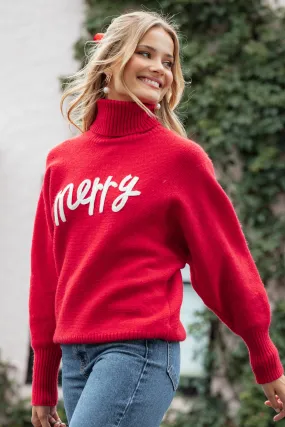 Merry Turtleneck Knit Sweater - Red/White