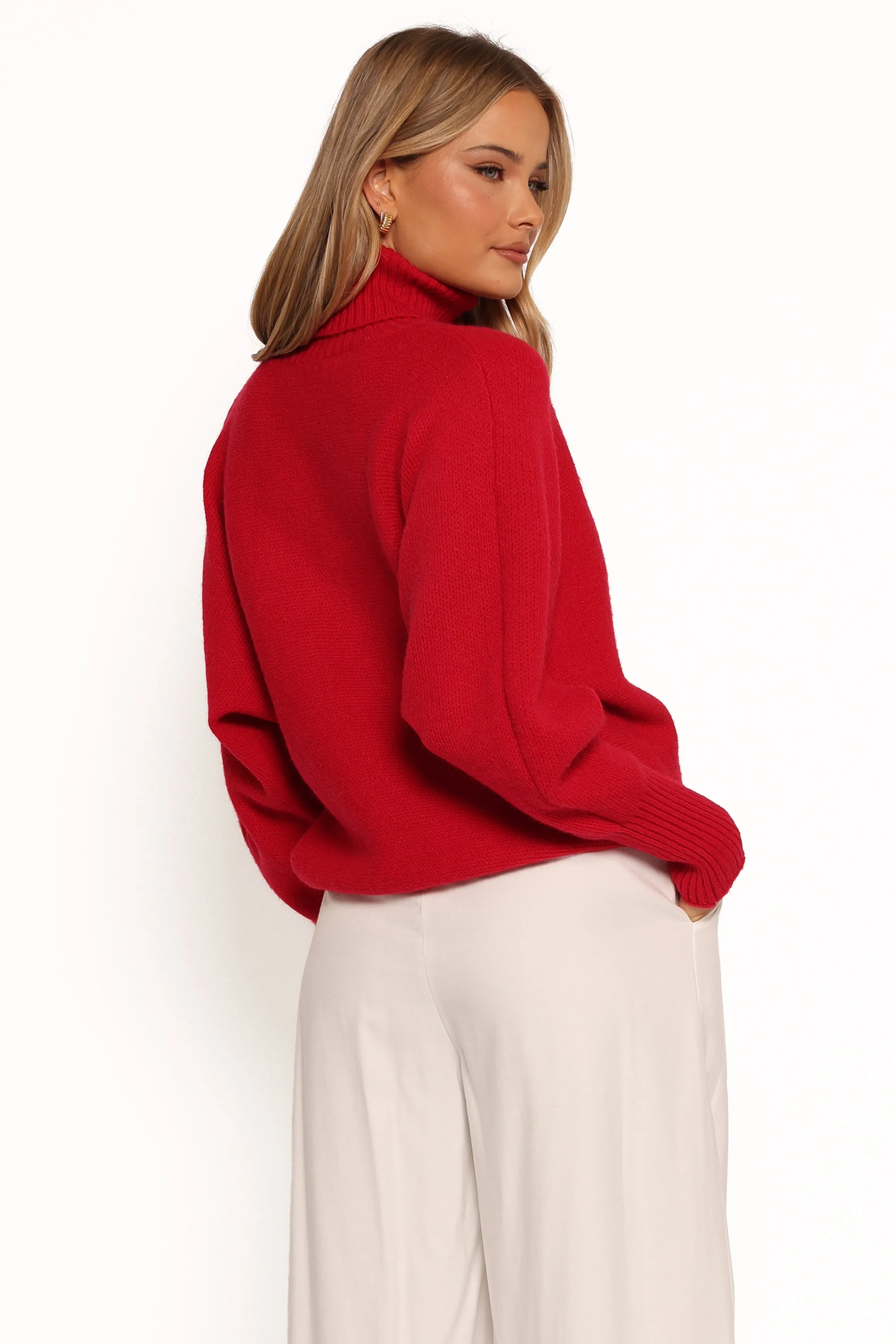 Merry Turtleneck Knit Sweater - Red/White