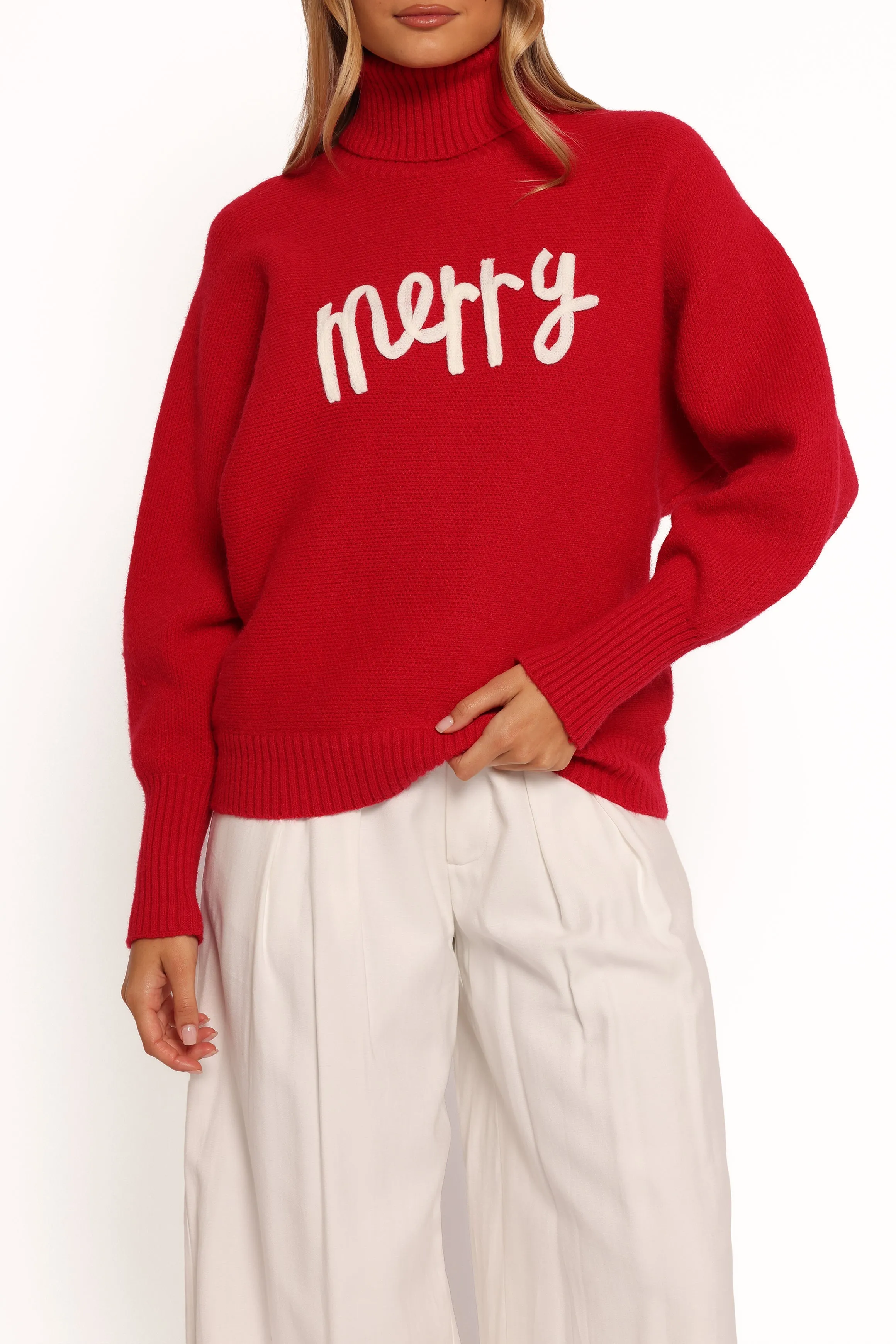 Merry Turtleneck Knit Sweater - Red/White