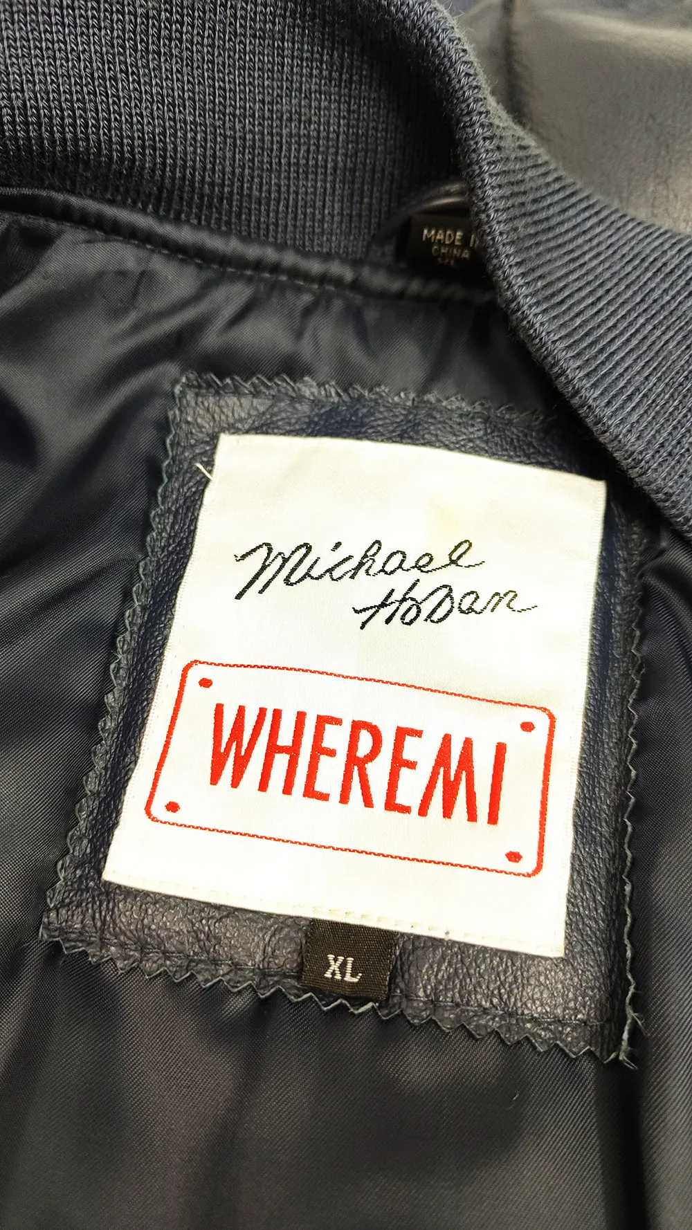 Michael Hoban Vintage US Navy Blue Leather Bomber Jacket, 1980s