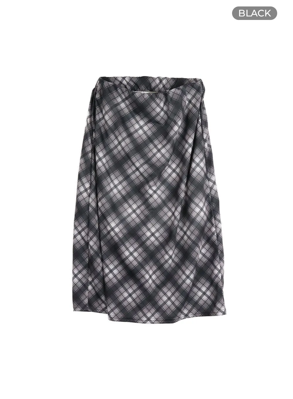 Middle Waist Checkered Midi Skirt CM413