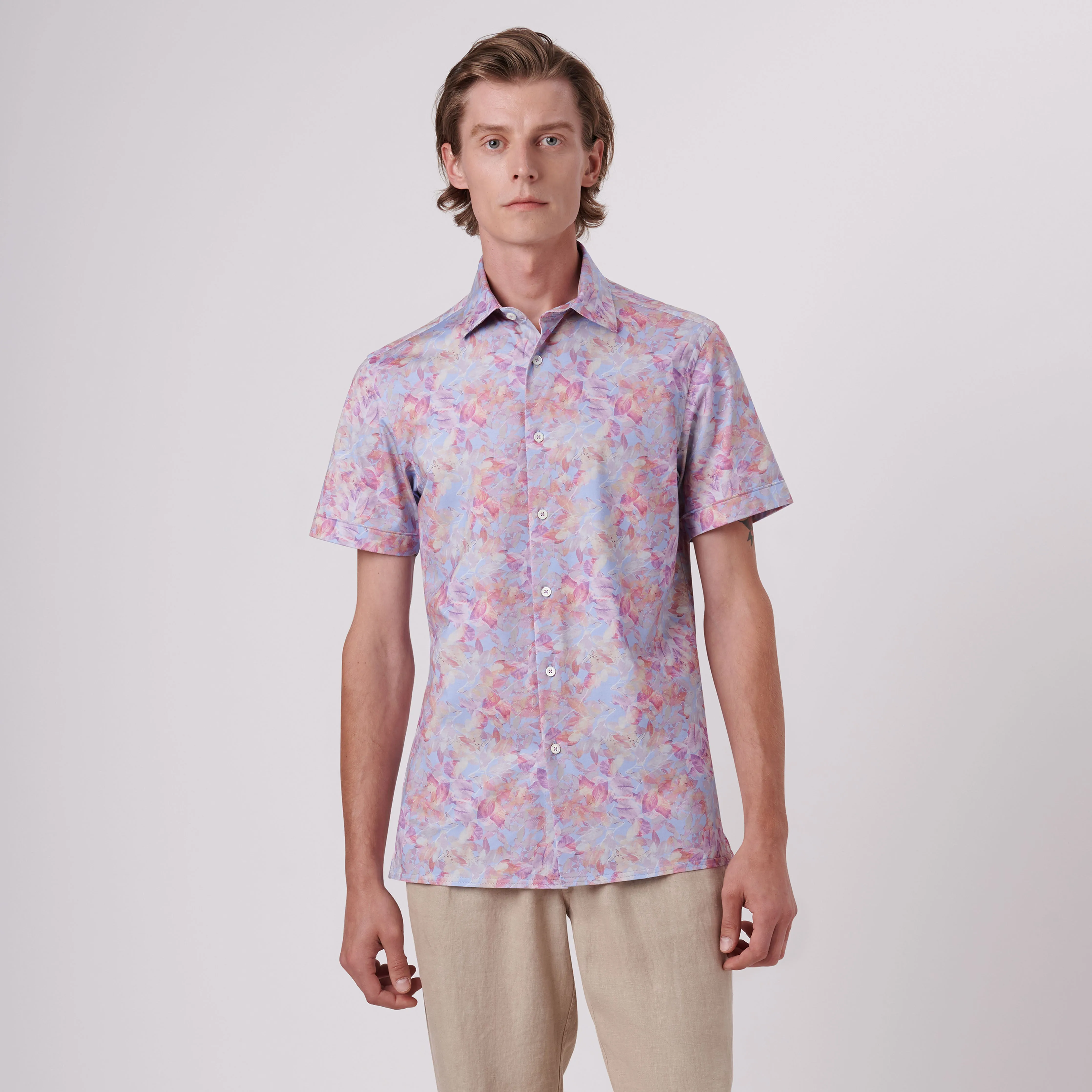 Milo Aquarelle Leaf Print OoohCotton Short Sleeve Shirt