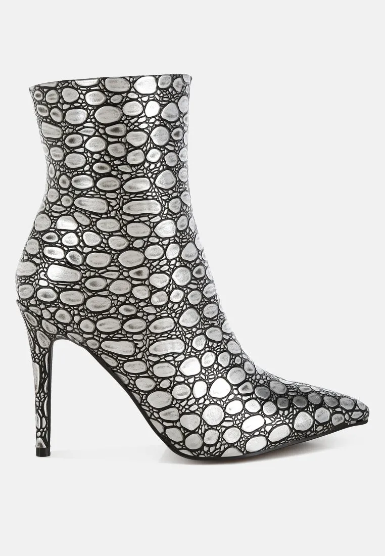 Moolah  Embossed Stiletto Heel Ankle Boots