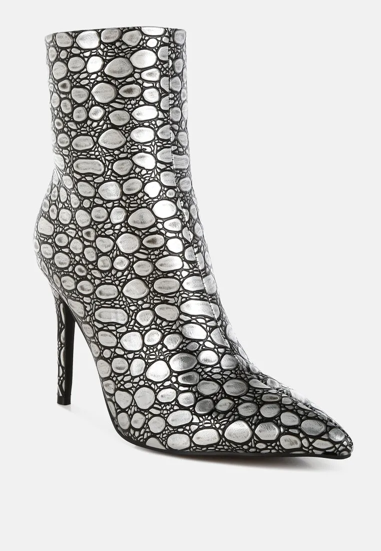 Moolah  Embossed Stiletto Heel Ankle Boots