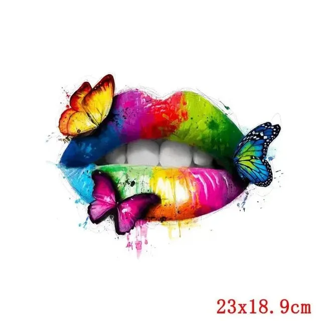 Multicolor Lips Patches For Clothes Heat Transfer Thermal Stickers DIY Washable T-Shirts Iron On Transfer Girls Lips Patch