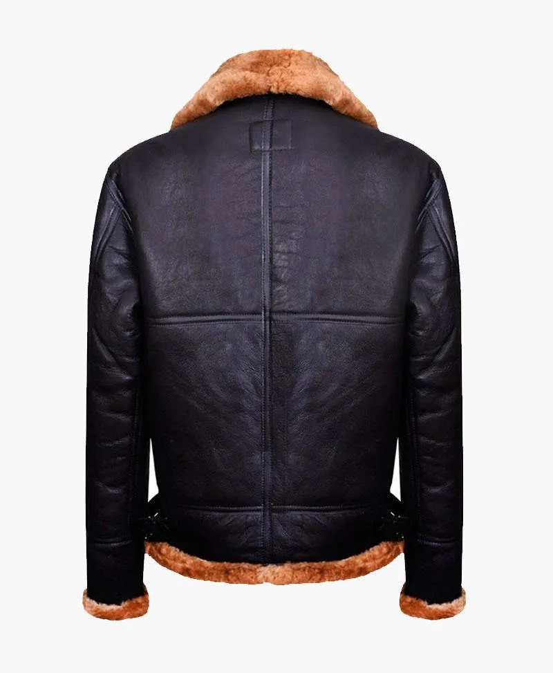 New Men's Aviator Bomber Leather Jacket with Premium Fur Trim