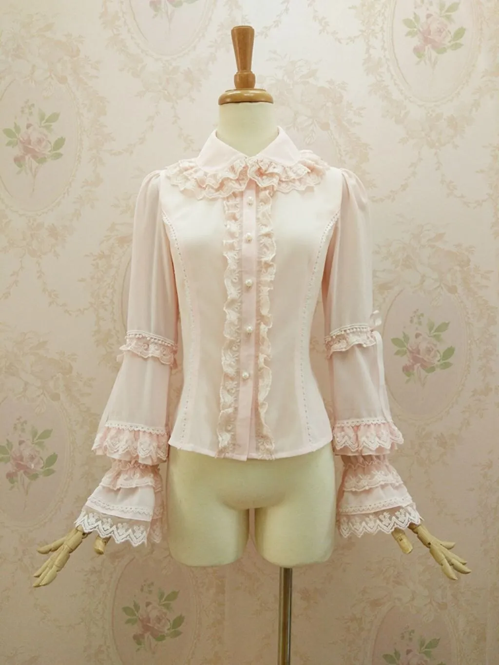 New Sweet Lolita Blouse with Double Layered Lace Collar Classic Women's Shirt