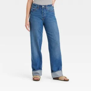 New - Women's Mid-Rise 90's Baggy Jeans - Universal Thread Dark Wash 4 Long