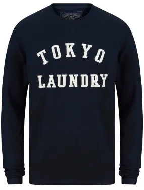 Norsk Felt Applique Loop Back Cotton Long Sleeve Top In Sky Captain Navy - Tokyo Laundry