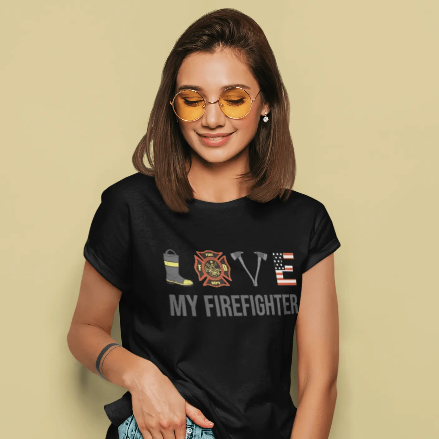 Occupation T-shirt Love My Firefighter 100% Cotton Unisex Crew Neck Top