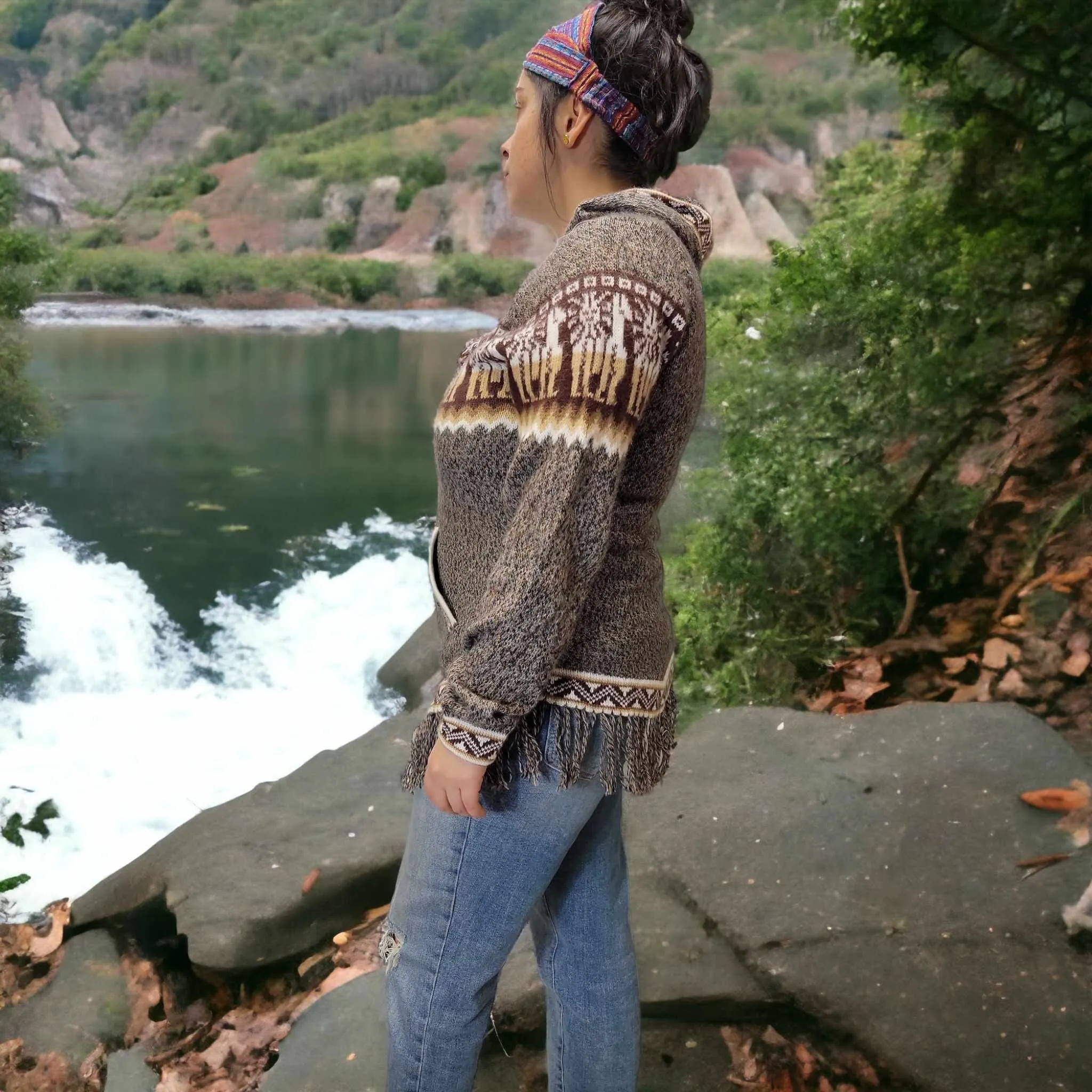 OLDTRIBES™ Women Cardigan Brown Alpaca Sweater