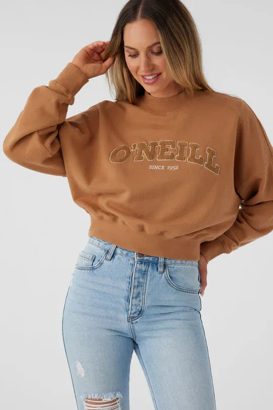 O'NEILL MOMENT CROP CREW SWEATER - TOBACCO BROWN