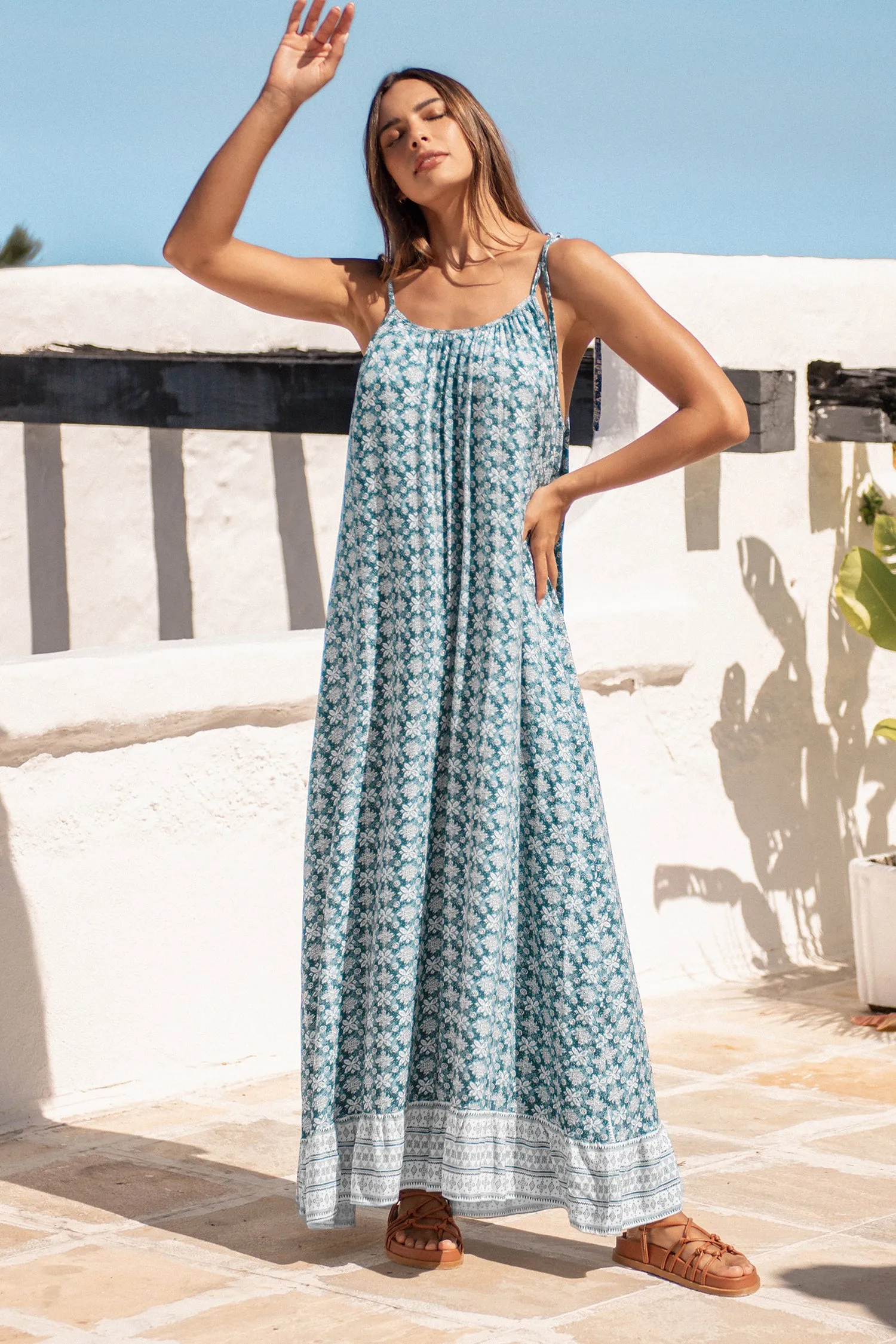 Ornate Print Tie Strap Maxi Dress